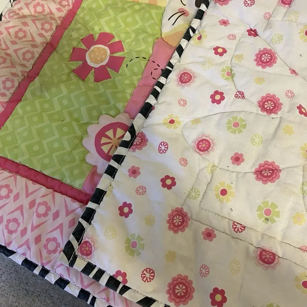 Y2K Garanimals Baby Blanket Quilt 31.5X41” Animal Giraffe Monkey Butterfly Cat